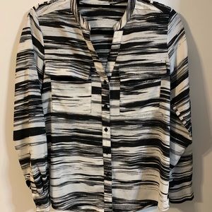 Calvin Klein black & white button up roll tab top